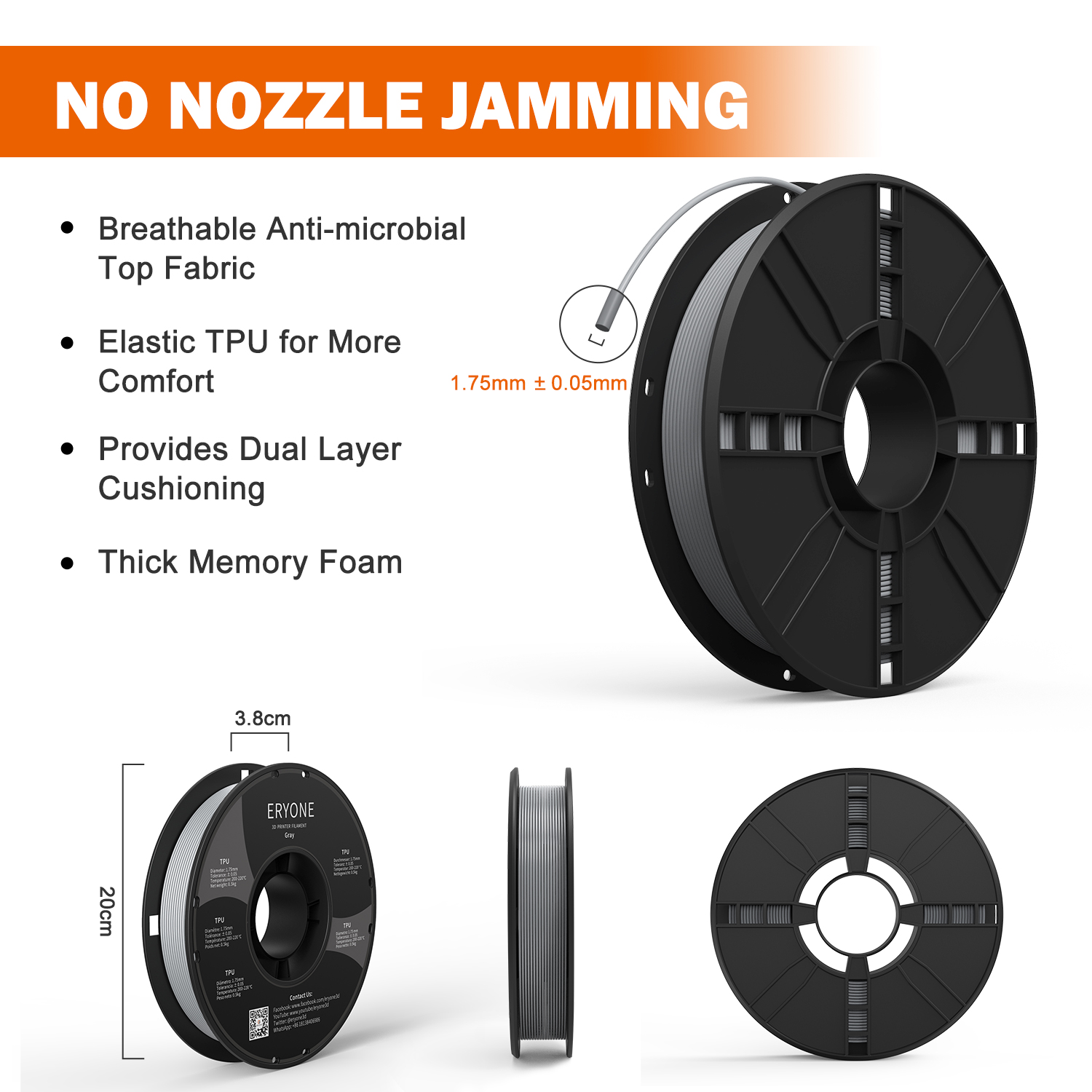 Eryone Filamento TPU Flexível  - 3D Printing Nylon avaliação e preço